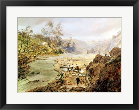 Framed &#39;Fortyniners&#39; washing gold from the Calaveres River, California, 1858 Print