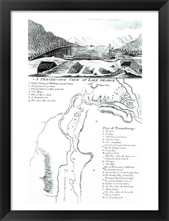 Framed Perspective View of Lake George and a Plan of Ticonderoga Print