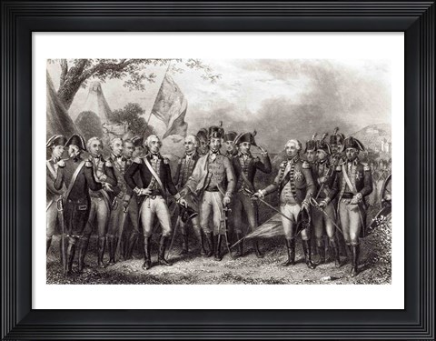 Framed British Surrendering their Arms to General Washington Print