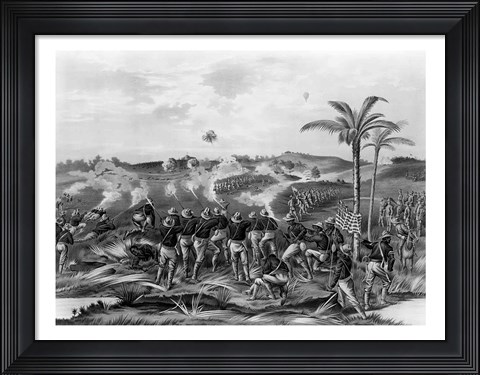 Framed &#39;How the Day was Won&#39;, Charge of the Tenth Cavalry Regiment at San Juan Hill, Santiago, Cuba Print