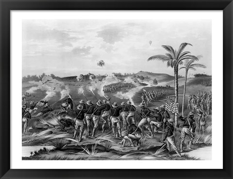 Framed &#39;How the Day was Won&#39;, Charge of the Tenth Cavalry Regiment at San Juan Hill, Santiago, Cuba Print