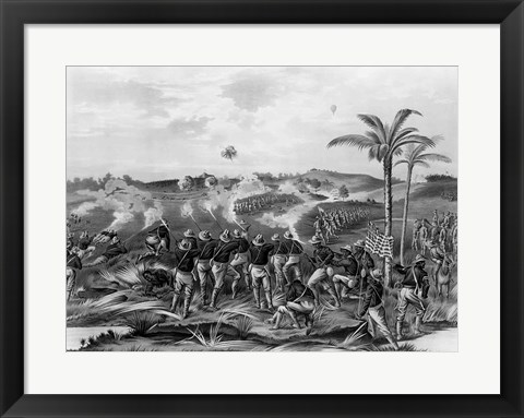 Framed &#39;How the Day was Won&#39;, Charge of the Tenth Cavalry Regiment at San Juan Hill, Santiago, Cuba Print