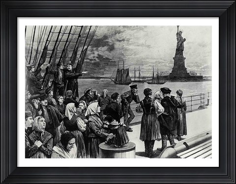 Framed New York - Welcome to the land of freedom - An ocean steamer passing the Statue of Liberty Print