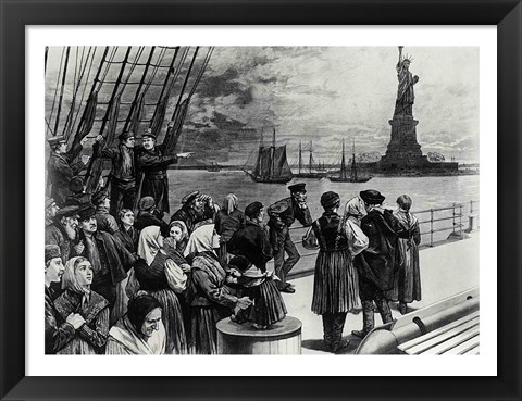 Framed New York - Welcome to the land of freedom - An ocean steamer passing the Statue of Liberty Print