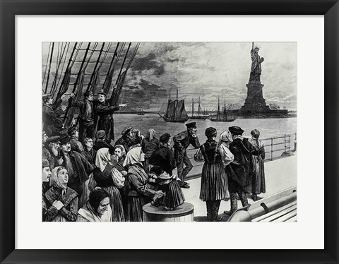 Framed New York - Welcome to the land of freedom - An ocean steamer passing the Statue of Liberty Print