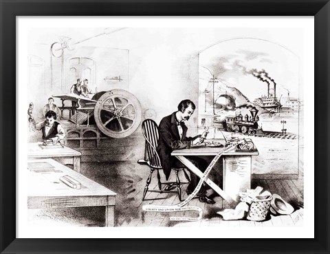 Framed Progress of the Century: The Lightning Steam Press, the Electric Telegraph, the Locomotive and the Steamboat Print