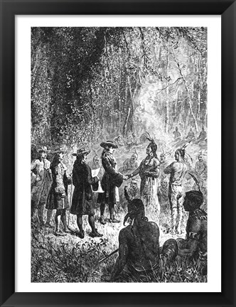 Framed Moravian Missionaries Among the Indians Print