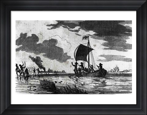 Framed Arrival of the English at Roanoke Print