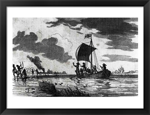 Framed Arrival of the English at Roanoke Print