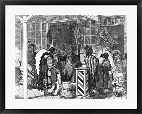 Framed Indians Trading at a Frontier Town Print