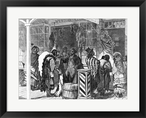 Framed Indians Trading at a Frontier Town Print