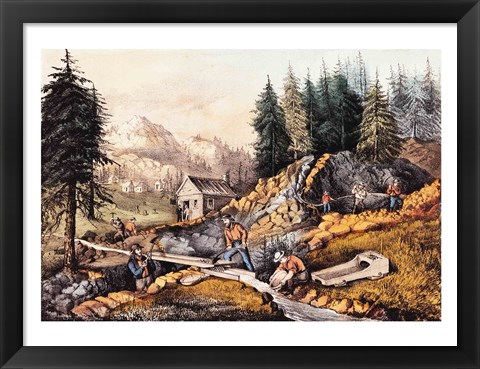 Framed Gold Mining in California Print