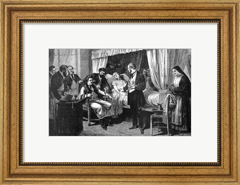 Framed Performing the Operation of the Transfusion of Blood at the Hospital of Pity Print