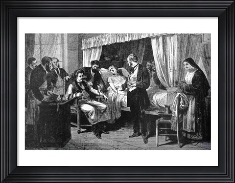 Framed Performing the Operation of the Transfusion of Blood at the Hospital of Pity Print