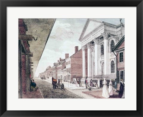 Framed High street with the first Presbyterian Church, Philadelphia, 1799 Print