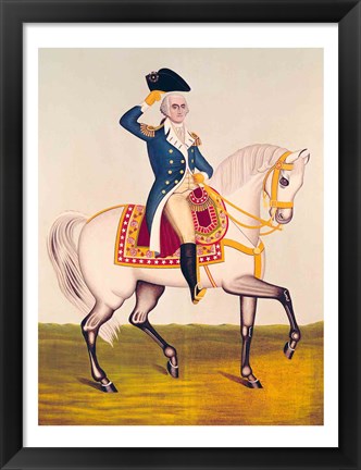 Framed General Washington on a White Charger Print