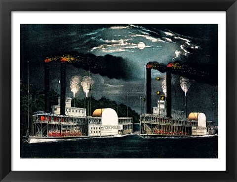 Framed Midnight Race on the Mississippi Print