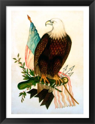 Framed Bald eagle with flag Print