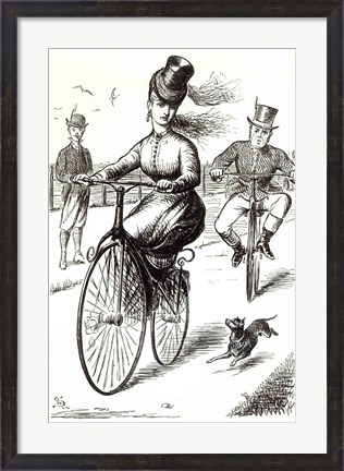 Framed Cartoon of a Lady on a Velocipede, 1869 Print