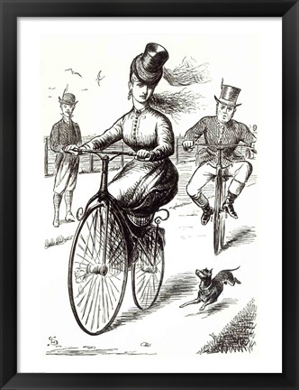 Framed Cartoon of a Lady on a Velocipede, 1869 Print