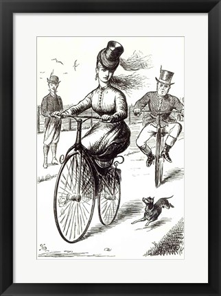 Framed Cartoon of a Lady on a Velocipede, 1869 Print