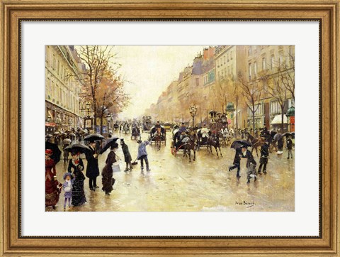 Framed Boulevard Poissonniere in the Rain Print