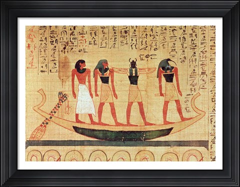 Framed Papyrus depicting a man being transported on a barque to the afterlife Print