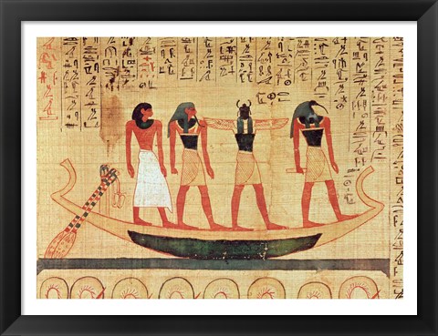 Framed Papyrus depicting a man being transported on a barque to the afterlife Print