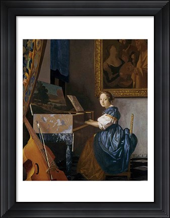 Framed Young Lady Seated at a Virginal Print