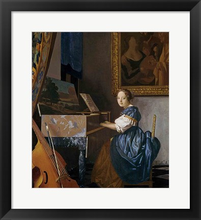 Framed Young Lady Seated at a Virginal Print