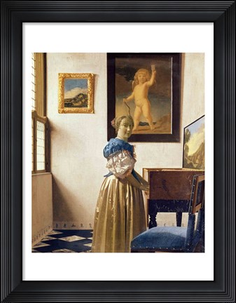 Framed Lady standing at the Virginal Print