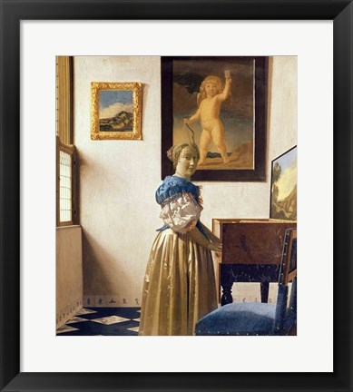 Framed Lady standing at the Virginal Print