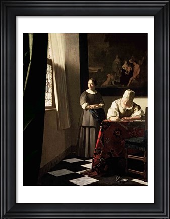 Framed Lady writing a letter with her Maid Print