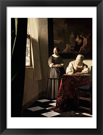 Framed Lady writing a letter with her Maid Print