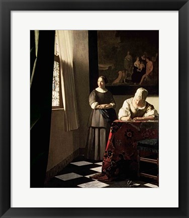 Framed Lady writing a letter with her Maid Print