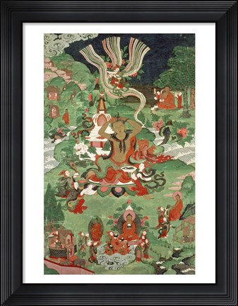 Framed Buddha cutting a tuft of hair, Tibetan temple banner Print