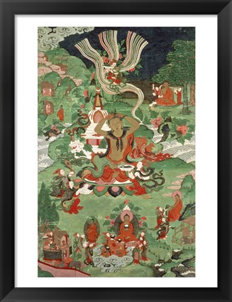 Framed Buddha cutting a tuft of hair, Tibetan temple banner Print