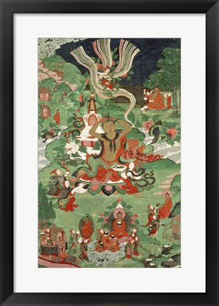 Framed Buddha cutting a tuft of hair, Tibetan temple banner Print