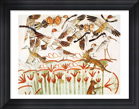 Framed Fishing and fowling in the marshes, detail of the birds, from the Tomb Chapel of Menna Print