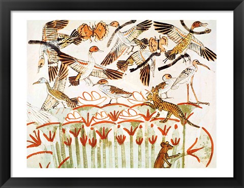 Framed Fishing and fowling in the marshes, detail of the birds, from the Tomb Chapel of Menna Print