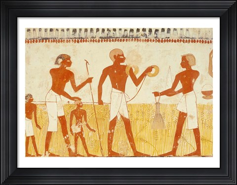 Framed Measuring the land using rope, from the Tomb Chapel of Menna Print
