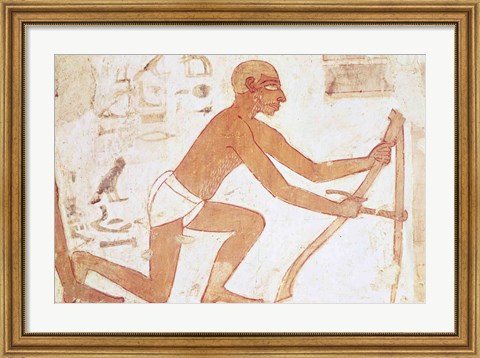 Framed Construction of a wall, detail of a man with a hoe, from the Tomb of Rekhmire Print