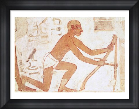 Framed Construction of a wall, detail of a man with a hoe, from the Tomb of Rekhmire Print