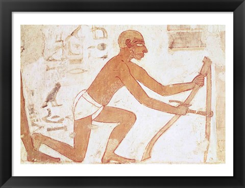 Framed Construction of a wall, detail of a man with a hoe, from the Tomb of Rekhmire Print