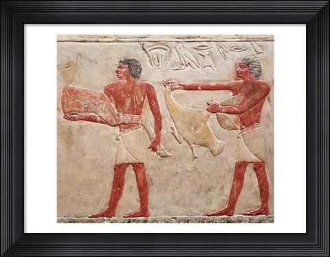 Framed Relief depicting servants carrying a haunch of beef and a duck, from the Tomb of Princess Idut Print
