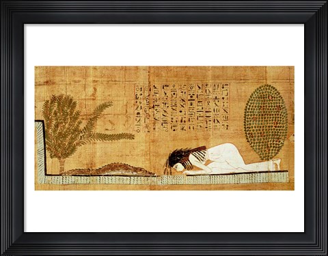 Framed Funerary papyrus depicting the deceased prostrate in front of the crocodile Print
