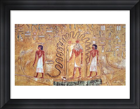 Framed sun god Ra in his solar barque Print