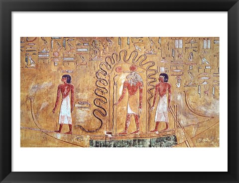 Framed sun god Ra in his solar barque Print