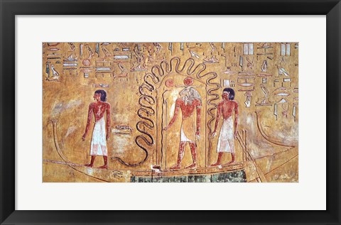 Framed sun god Ra in his solar barque Print