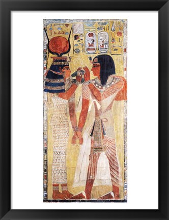 Framed Goddess Hathor placing the magic collar on Seti Print